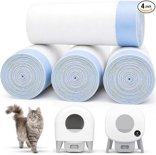 80 Count 26" x 11.8" Automatic Cat Litter Box Bags Compatible with Cmg Fmo Fstg Robot Litter box, Thick Self-Cleaning Cat Litter Box Replacement Liners with Drawstring Heavy Duty