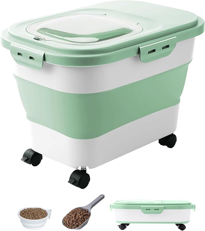DDMOMMY 20-23 Lbs Dog Food Storage Container - Collapsible Dog Food Container with Attachable Casters and Scoop,Small Container,Pet Food Storage Containers to Keep Dry Food Fresh,Easy to Move