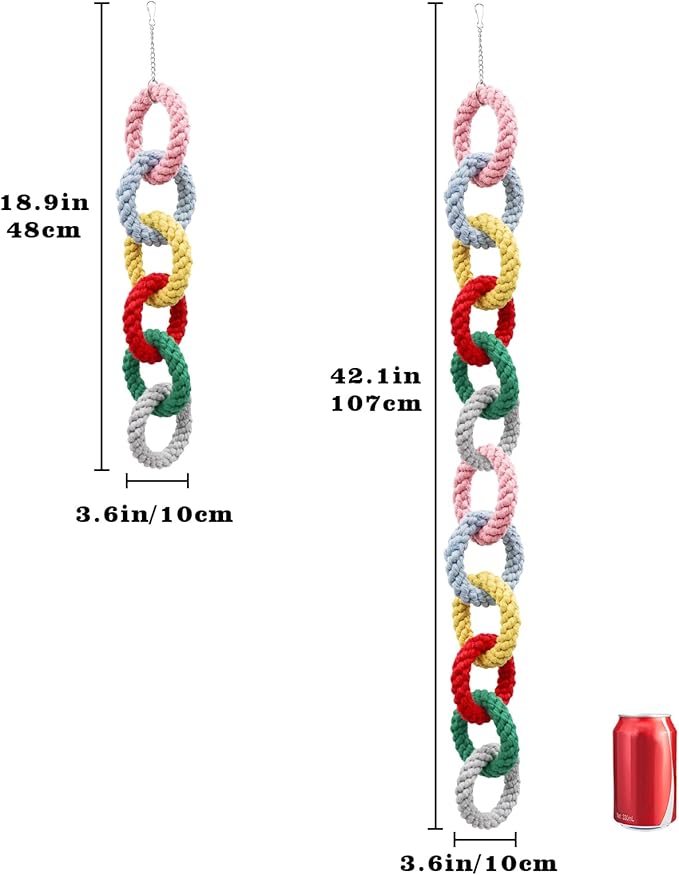 Sugar Glider Toys, Hanging Cotton Rope Ring Climbing Toy for Little Pet, Rat Toys, Sugar Glider Cage Accessories, Exercise Toys for Sugar Glider, Rat, Squirrel, Bird, Other Little Climber （Short）