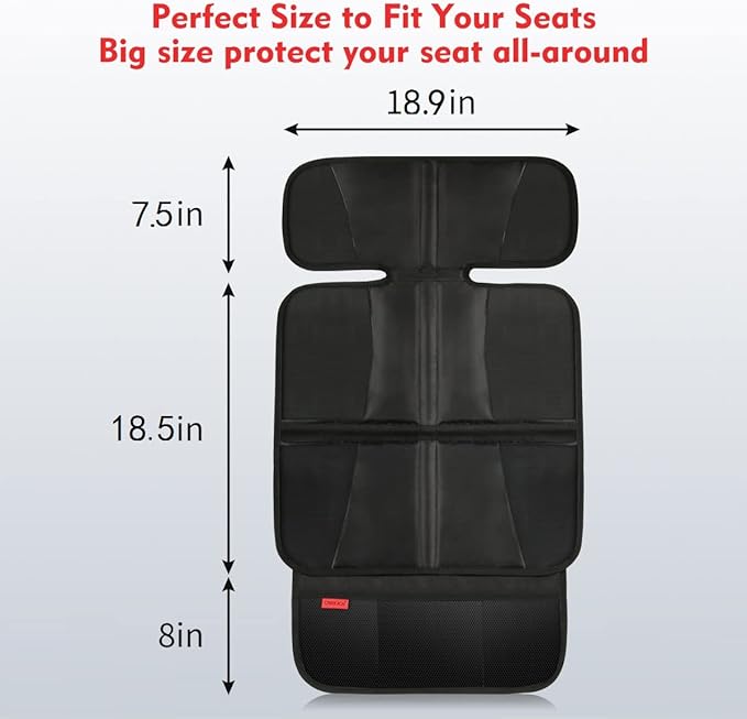 Kaiphy Car Seat Protector - Seat Protection Mat - Thick Padding - Durable, Waterproof Fabric, Leather Reinforced Corners & 3 Pockets for Handy Storage Black
