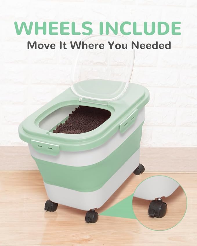 DDMOMMY 20-23 Lbs Dog Food Storage Container - Collapsible Dog Food Container with Attachable Casters and Scoop,Small Container,Pet Food Storage Containers to Keep Dry Food Fresh,Easy to Move