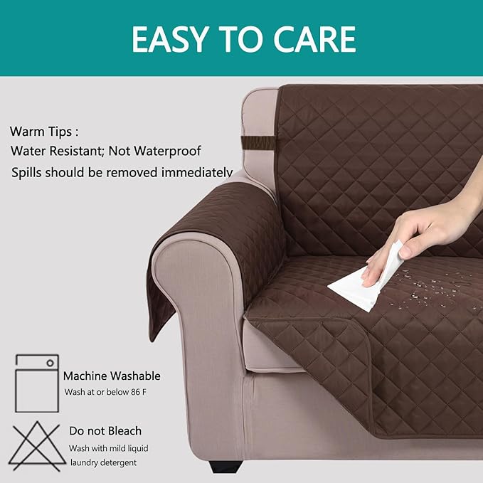 U-NICE HOME Recliner Chair Covers Reversible Quilted Water Repellent Pet Protectors with Elastic Straps (23''Recliner Small, Chocolate/Chocolate)