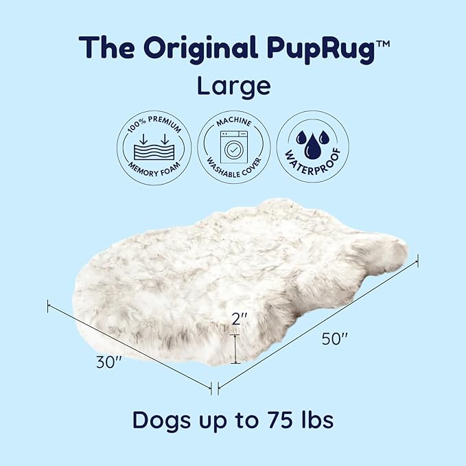 PAW BRANDS PupRug Orthopedic Dog Bed for Large Dogs with Fluffy Soft Faux Fur and Memory Foam for Joint Pain Relief, Machine Washable and Waterproof Couch Bed, Charcoal Grey, Large/Extra Large