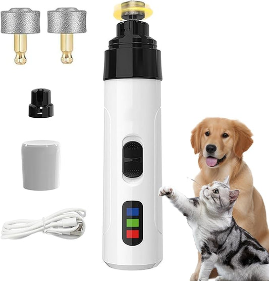 Upgraded Quiet Dog Nail Grinder, Professional 2-Speed Rechargeable Pet Nail Trimmer for Small/Medium/Large Dogs & Cats, Painless Paw Grooming with 2 Replacement Grinding Heads