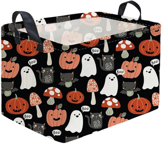 Sanjiaofeng Rectangular Kids Basket Halloween Storage Bins,Cute Storage Basket with Handles.Clothers,Books,Kid's Gifts Bins. (Mushroom Halloween)