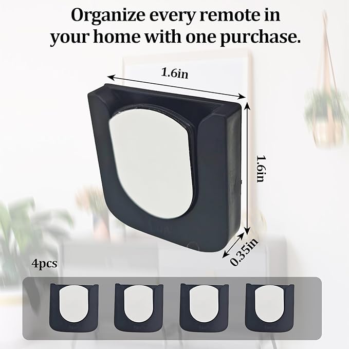 Magnetic Remote Control Holder Wall-Mounted Remote Holder Adhesive Strips Easy Installation for TV, Fan, and AC Remotes to Organize Home & Office (4 Pack)