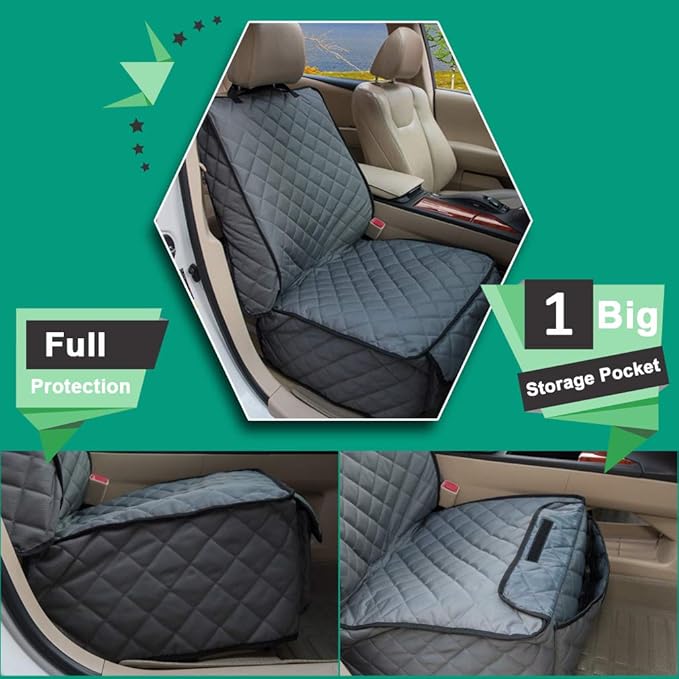 HAPYFOST Waterproof Front Seat Cover Dog Car Seat Covers Nonslip and Full Protection with Side Flaps Fits Most Cars, Trucks, SUVs(Grey, 1Pack)
