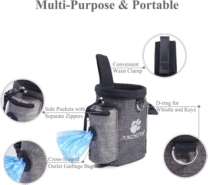 AMZNOVA Dog Treat Bag Treatnow Dog Treat Pouch, Training Pouch with Waist Belt & Clicker for Training & Walking, Waist Clip On Snack Fanny Pack for Pet, 3Cups, Heather Coffee
