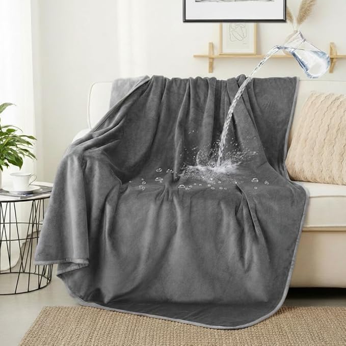 CAPT.SNOOZE Waterproof Dog Blankets Dark Grey, 30"x40" Cat Blanket for Indoor Cats, Soft Fluffy Sofa Car Bed Protector, Reversible Leakproof Flannel Puppy Blanket for Small Medium Dogs