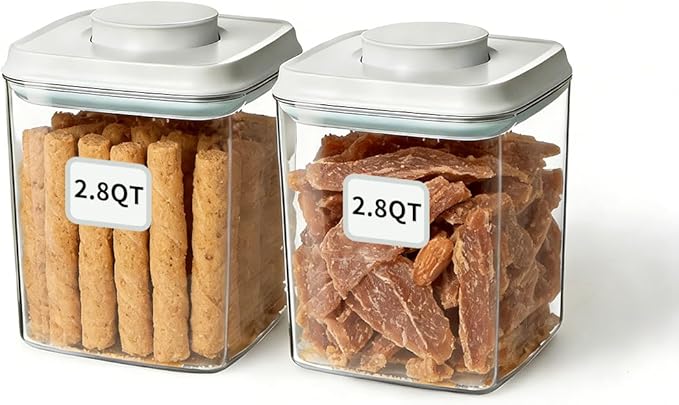 EQI Dog Food Storage Containers Set with One-Touch Lid, 2-Pack (2.8 QT / 2.65 L) BPA-Free Cat Food Storage Container，Stackable Durable PET, Best for Dog Treats, Supplements & Daily Feeding