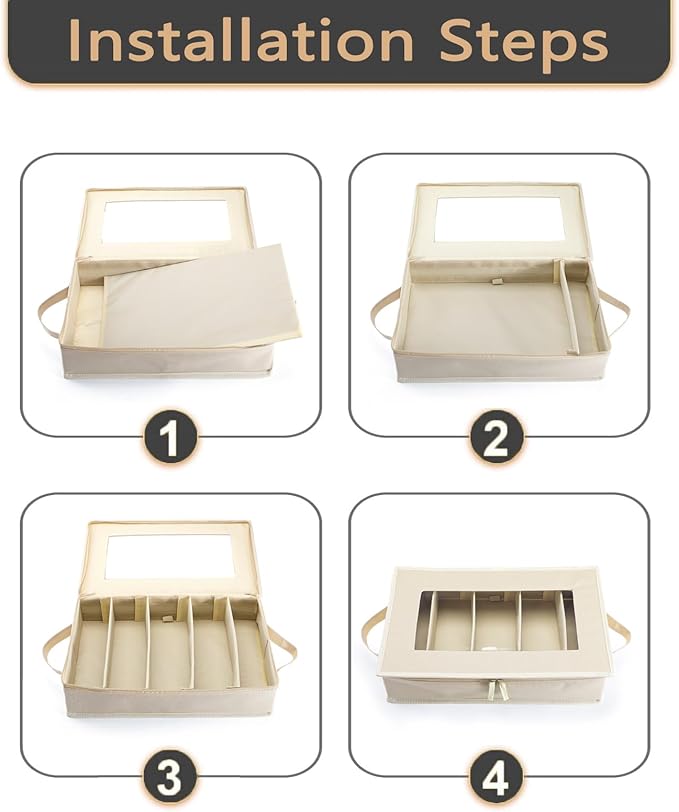Flatware Utensil Storage Case, Beige Silverware Storage Box Chest with Adjustable Dividers, Removable Cutlery Storage Holder with Zipper Lid for Organizing Spoon/Flatware/Knives