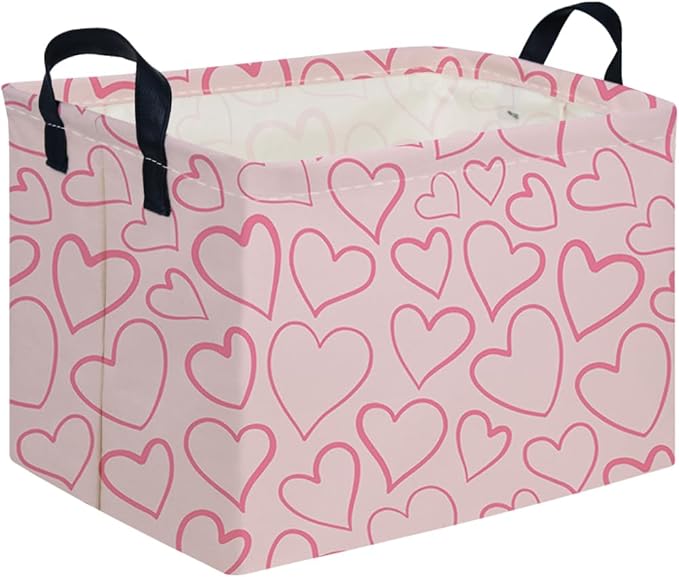 FXOCSHE Rectangular Pink Valentine's Day Gift Basket,nursery basket,Pink girls gift baskets,kids toy storage Bin, Love Heart Room Decor for Home,Shelf Baskets(Happy Love)