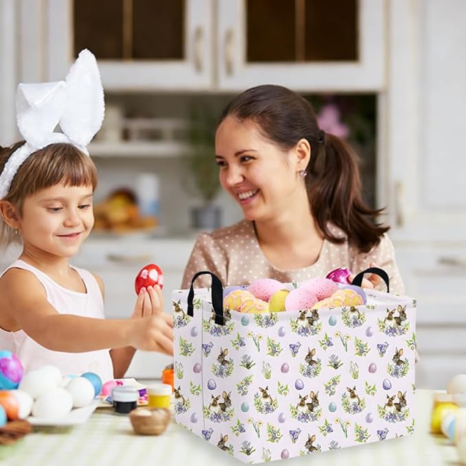 FXOCSHE Rectangular Cute Easter basket,Easter basket empty,Storage Basket for baby Bedroom,Toy Gift Organizerm,Kids Storage Bin,Gift baskets,Easters Home Decor(Purple Easter egg)