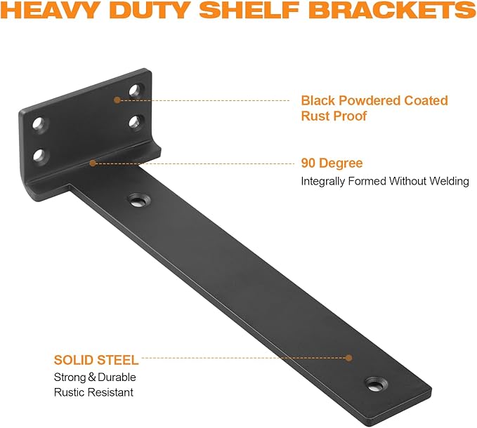 Floating Shelf Brackets 8 inch 6 Pack L Brackets for Shelves Black Metal Heavy Duty Shelf Bracket for DIY Decorative with Mounting Hardware