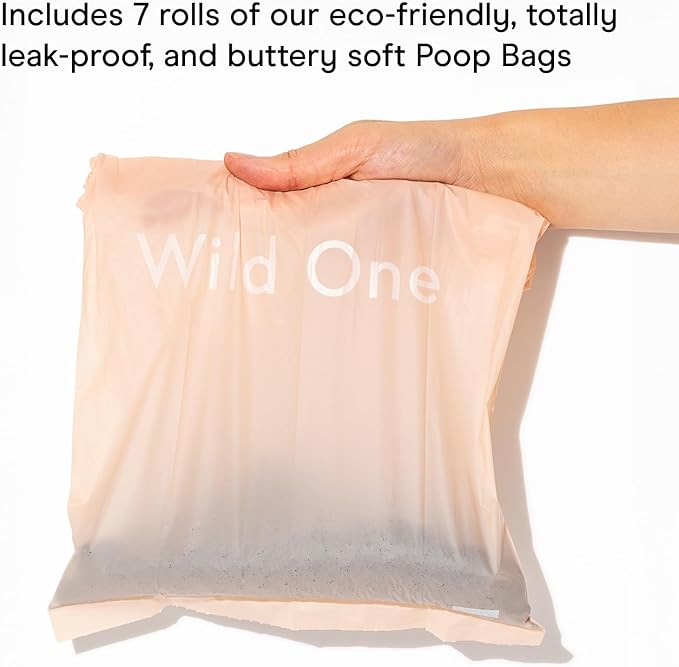 Wild One Dog Poop Bag Holder and Dispenser with Leash Attachment, Leak Proof, Easy Twist Top for Refills, Includes 1 Box Of Bags, Spruce