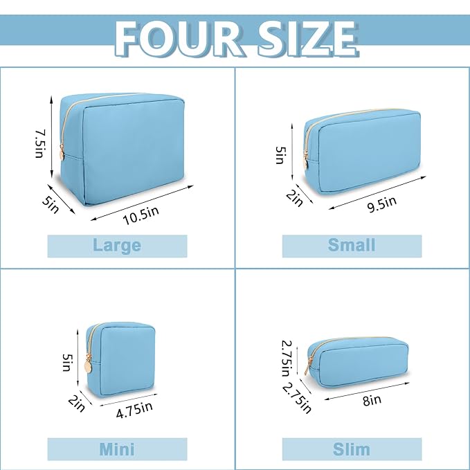 Small Pencil Case Makeup Bag for Purse, Cute Pencil Pouch Preppy Nylon Makeup Brush Bag with Zipper , Girls Portable Stationery Storage Case Small Pen Bag for Office School College(Slim-Periwinkle)