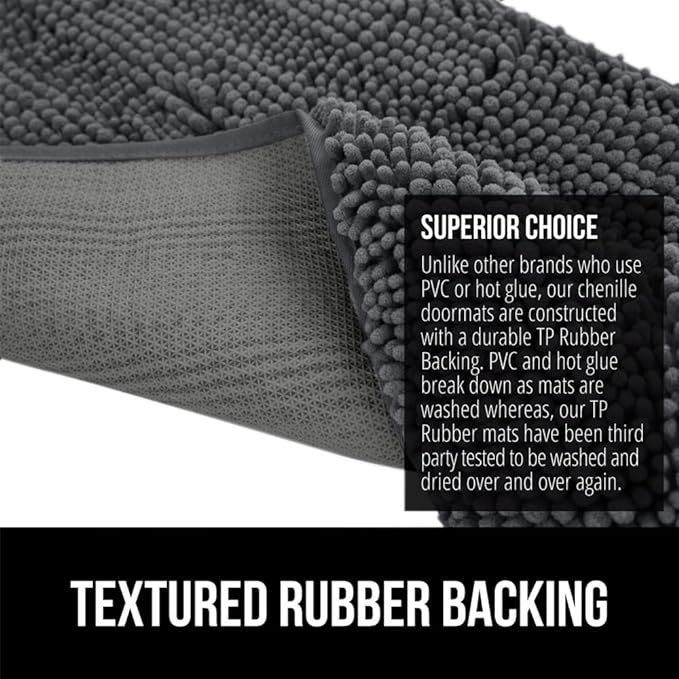 GORILLA GRIP SOAKSTOPPER Dog Door Mat, Machine Washable Rug Absorbent Doormat Captures Moisture Mud Dirt, Quick Dry Soft Chenille Entryway Rugs Indoor Entrance Mats for Dog Paws, 24x17 Charcoal