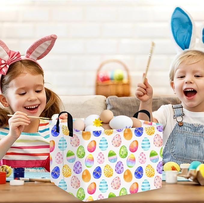 FXOCSHE Rectangular Cute Easter basket,Easter basket empty,Storage Basket for baby Bedroom,Toy Gift Organizerm,Kids Storage Bin,Gift baskets,Easters Home Decor(Blue Easters egg)
