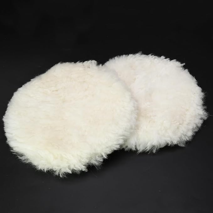 PHITUODA 2 Pcs Wool Polishing Pad 7 Inches Soft Sheepskin Buffing Pads with Hook and Loop Back for Compound Cutting & Polishing for Automotive, Marine, Furniture