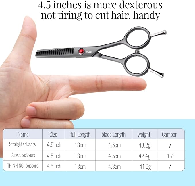 FOGOSP 4.5" Dog Grooming Scissors - 3 Pcs Curved & Straight Thinning Shears for Small Dogs & Cats - Japan 440C Stainless Steel