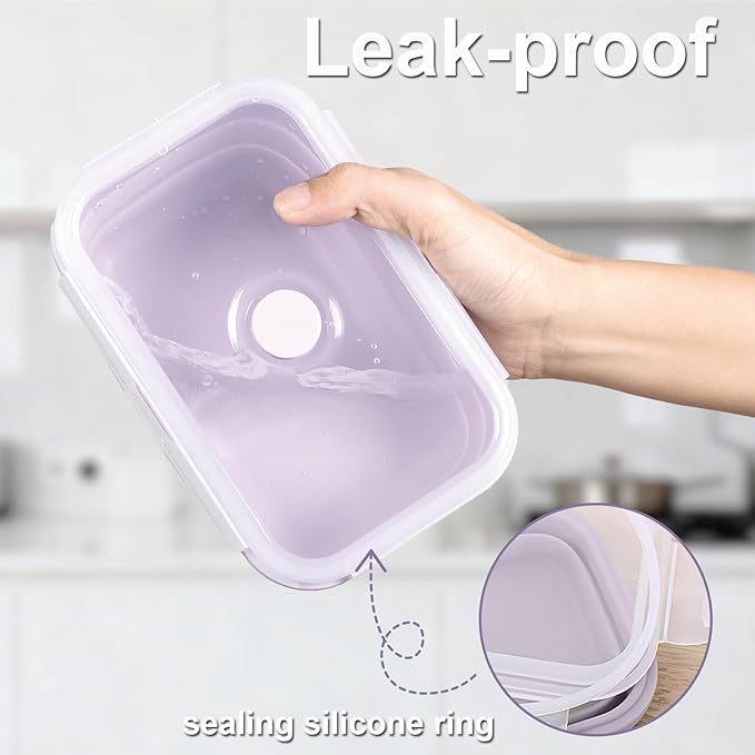 Silicone Food Storage Containers with Lids, 4 Pack Set 27oz/800ml Collapsible Meal Prep Lunch Containers, Microwave, Freezer and Dishwasher Safe