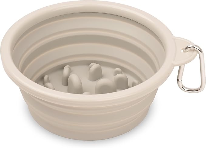 Bonza by Leash Boss Collapsible Dog Slow Feeder Bowl, Portable Silicone Travel Bowl for Food & Water, Slow Eating for Large, Medium, & Small Sized Breeds, Anti-Choking, BPA-Free, Dishwasher Safe