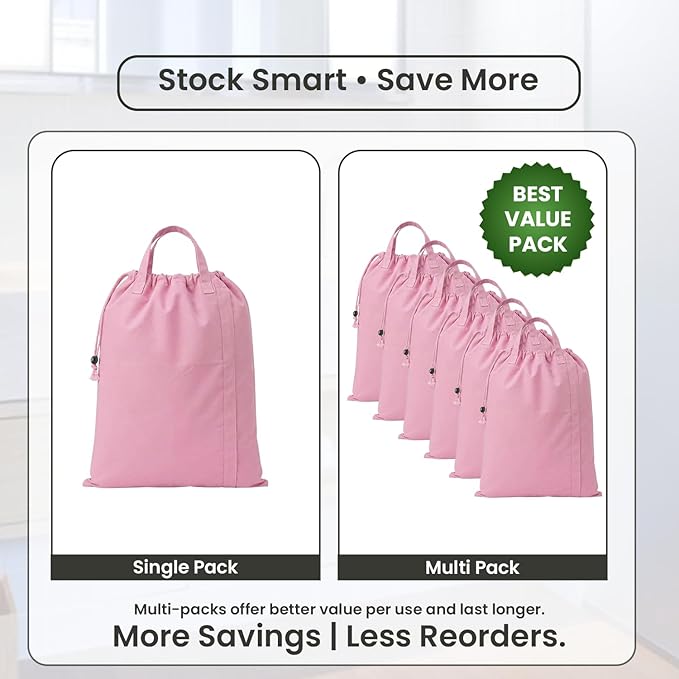 LFH Home Large Premium Cotton Canvas Laundry Bag with Drawstring and Handles Heavy Duty, Multi-Use, Washable for Home, Travel, College or Storage 20x30 (Pack of 4)-Pink