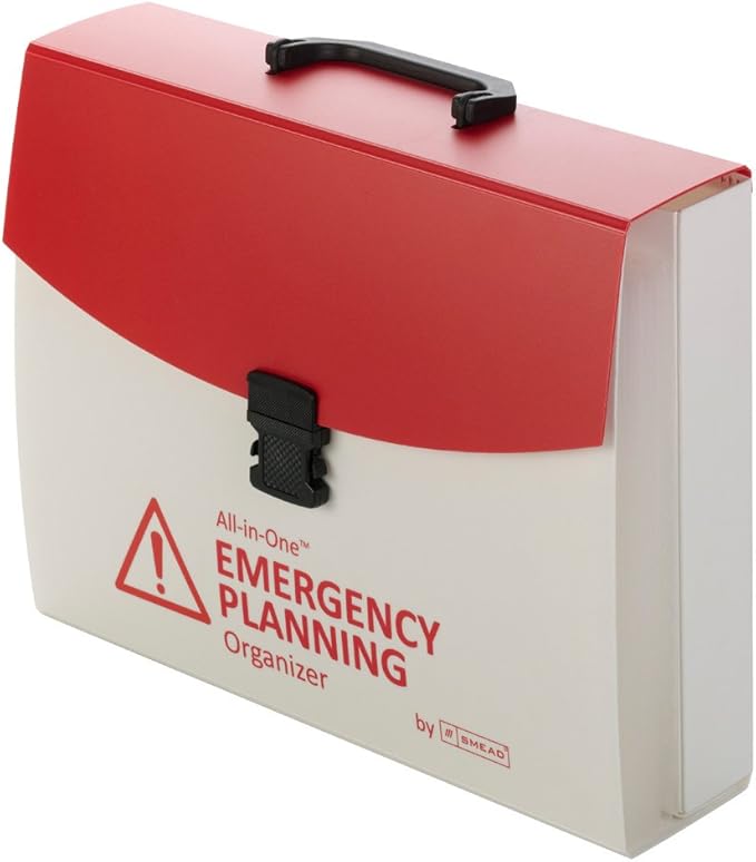 Smead All-in-One Emergency Planning Organizer, 13 Pockets, Letter Size, Latch Closure, Poly White/Red (92011)