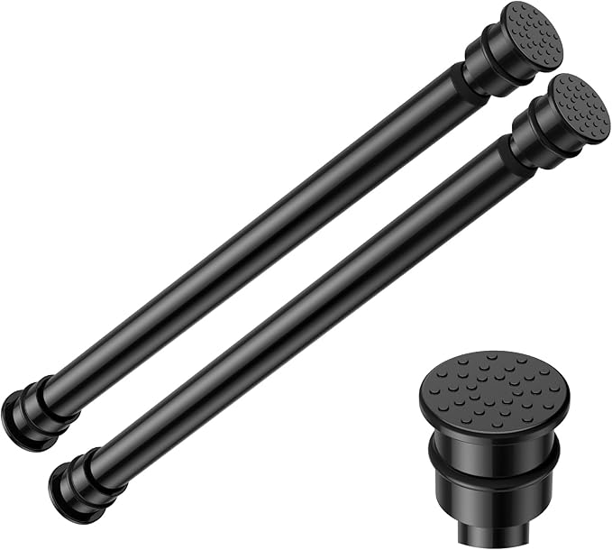 Fvonzon 2 Pack Small Tension Rods 12-19 Inch, Thin Tension Curtain Rods for Windows, Spring Rod for Closet, Cabinet & Kitchen, Mini Curtain Rod Tension Fit, Tiny Skinny Compression Rods Black