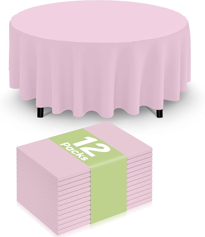 Smiry Disposable Table Cloth 12 Pack, 84 Inch Round Waterproof Plastic Tablecloth, Decorative Rectangle Table Covers for Party, Birthday, Picnic, Pink