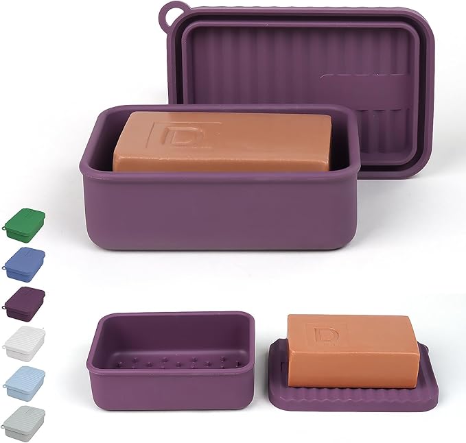 Jumbo Silicone Travel Soap Case for Shampoo & Conditioner Bar Set – Holds Large or Multiple Small Handmade soap Bars, Moisture-Proof and Leakproof Design Keeps soap Dry (Deep Purple)