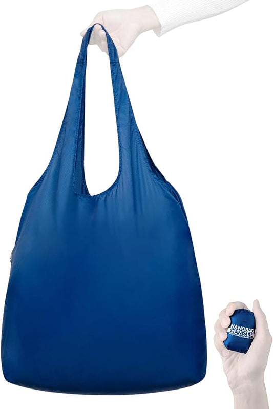 Nanobag Ultra-Lightweight Foldable Tote for Women & Men, Reusable Grocery & Travel Bag, Packable Collapsible Compact Market Essential (Standard Navy)