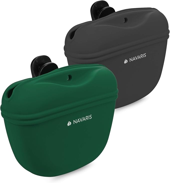 Navaris Silicone Dog Treat Pouch - Training Pet Puppy Bag Pocket Snack Treat Food Holder with Clip for Belt for Dog Walks - Set of 2