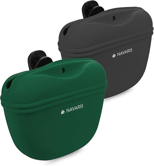 Navaris Silicone Dog Treat Pouch - Training Pet Puppy Bag Pocket Snack Treat Food Holder with Clip for Belt for Dog Walks - Set of 2