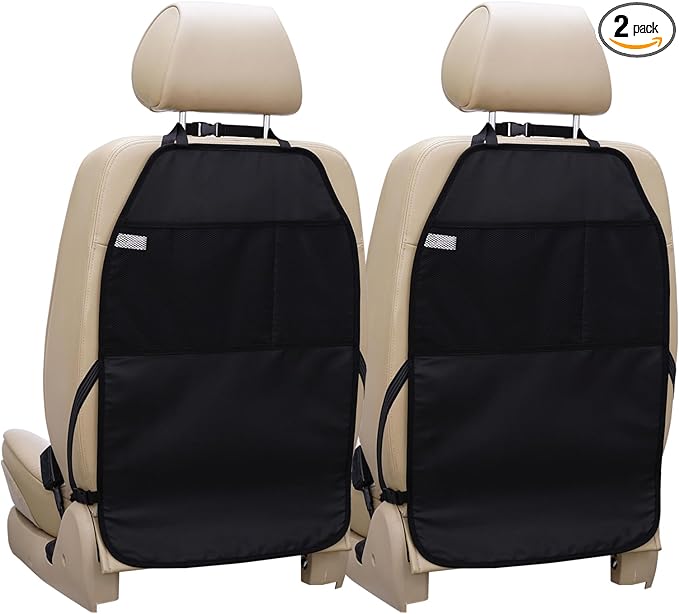 Viaviat Car Seat Protector Large Kick Mat 2 Pack Durable Water Resistant Auto Seat Back Covers with 2 Mesh Pockets Protection Against Dust Mud Scratches (Black, 2-Pack)