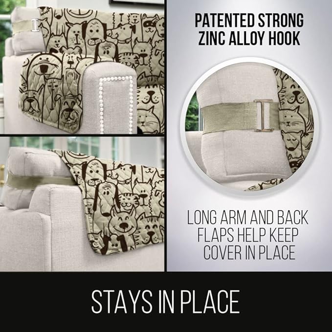 Sofa Shield Couch Slip Cover with Patented Strap, Cushion Protector, US Designed Reversible Stain and Dog Tear Resistant Slipcover, 62 inch Seat, Washable Covers for Dogs Pets, Chocolate