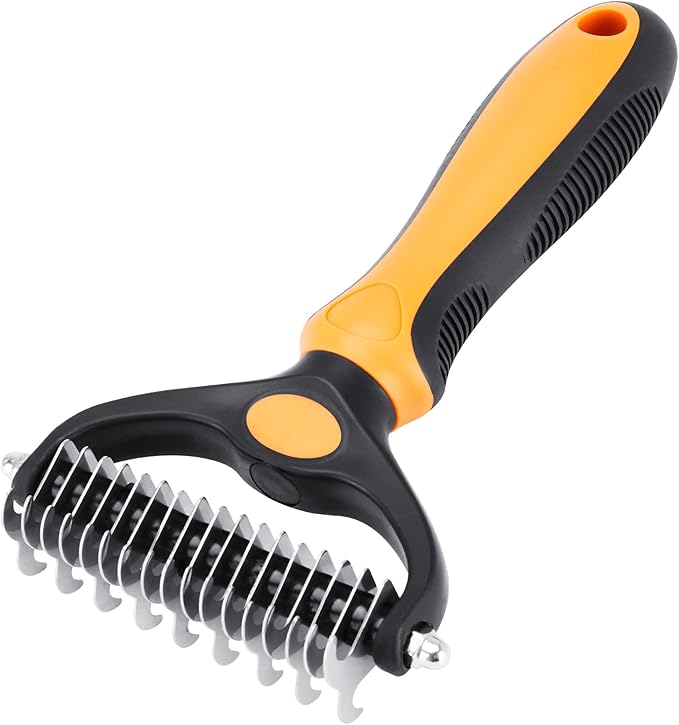 XLCL pet Pet Grooming Tool - 2 Sided Undercoat Rake for Cats and Dogs - Safe Dematting Comb for Easy Mats & Tangles Removing - No More Nasty Shedding and Flying Hair