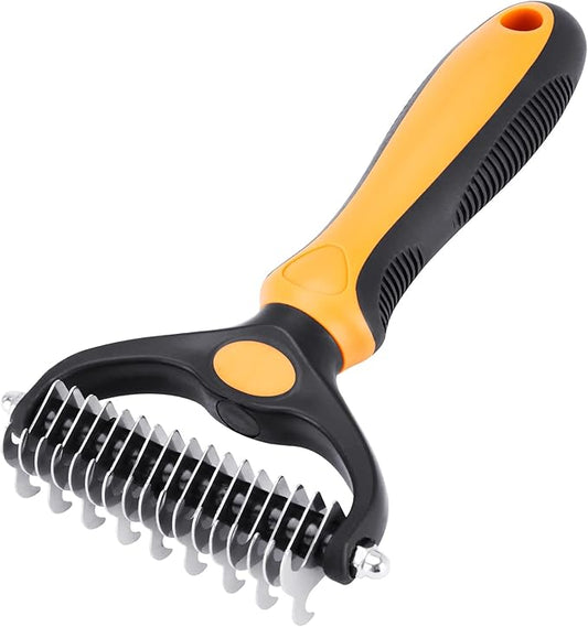 XLCL pet Pet Grooming Tool - 2 Sided Undercoat Rake for Cats and Dogs - Safe Dematting Comb for Easy Mats & Tangles Removing - No More Nasty Shedding and Flying Hair