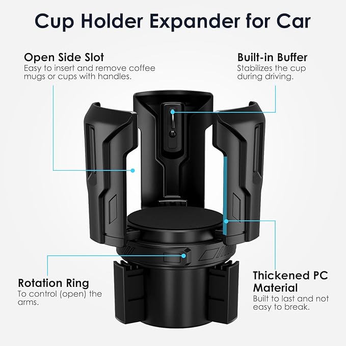 Cup Holder Expander, Cup Holder Expander for Car, Adjustable Cupholder for 2.6"- 4.8" Yeti, Hydro Flask, Nalgene, Takeya, Camelbak, Ramblers, Owala, Tumblers, Mugs, Bottles, with Sunglass Holder