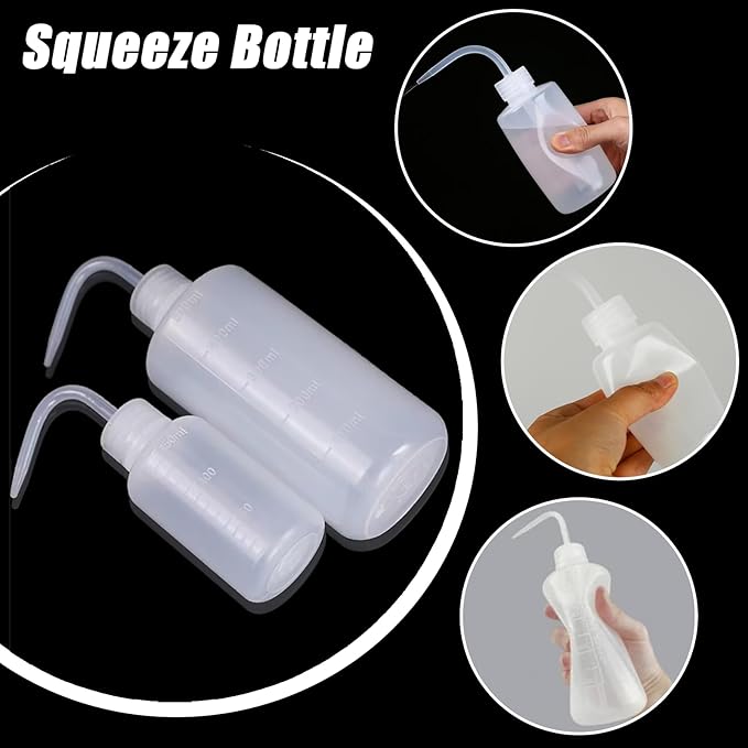 YONGDA Squeeze Bottles 3-Pack (250ml/8.45oz) Leak-Proof Wash Bottle for Cleaning, Watering & Precision Tasks, LDPE Squirt Bottles with Angled Nozzle & Measurement Scale