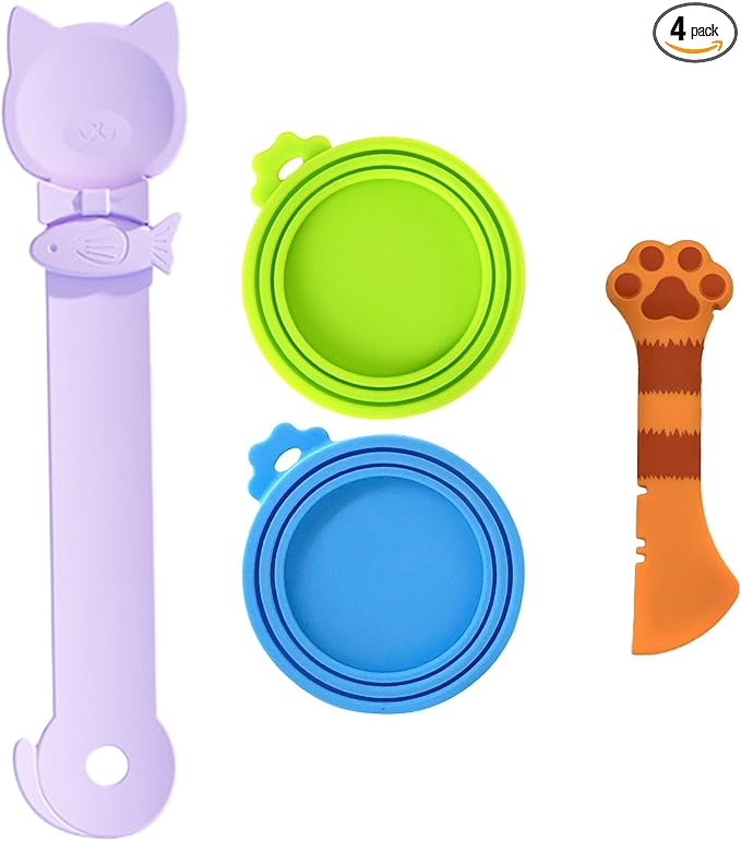 Cat Spoons for Wet Food Pet Can Lid Cover, Silicone Multi-Function Cute Paw Shape Opener Spatula Cat Food Spoon Cat Food Can Lid (Mixing colors)