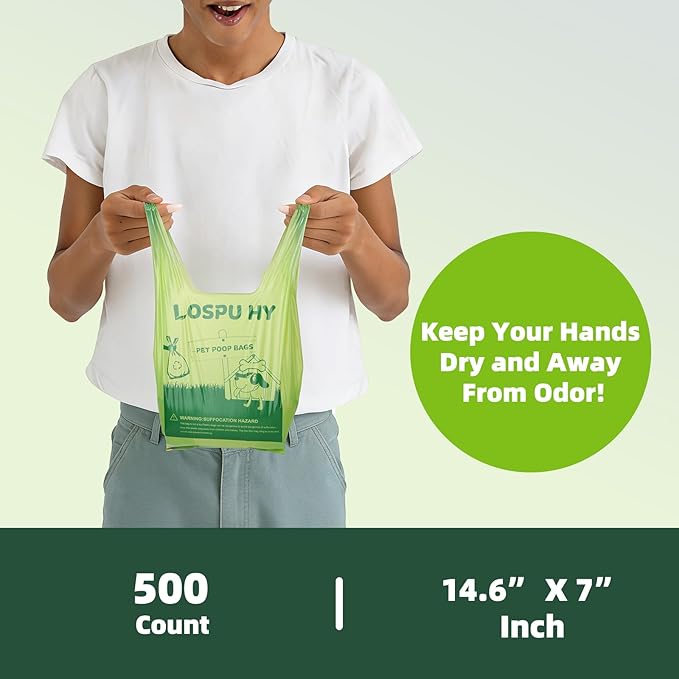 Poop Bags for Dogs, 500 Count Dog Poop Bags with Handles, Extra Thick Strong Leak Proof Doggie Waste Bag for Waste Refuse Cleanup, Outdoor Puppy Walking and Cats Litter