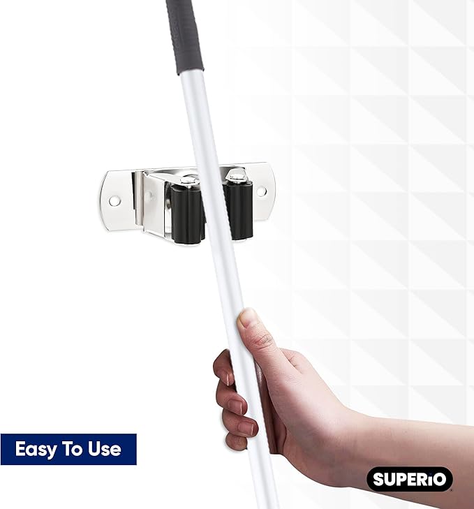 Superio Mop and Broom Holder, Set of 20 Single Piece Hooks, Stainless Steel Wall Mount Cleaning Storage Tool Organizer, Heavy-Duty Hook for Kitchen, Closet Garage, and Office