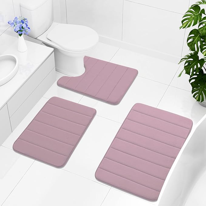 Buganda Memory Foam Bath Mat, 35.4" x 24", Ultra Soft and Non-Slip Bathroom Rugs, Water Absorbent and Machine Washable Bath Rug Runner for Bathroom, Shower, and Tub, Mauve