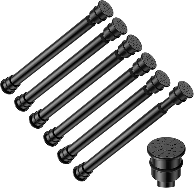 Fvonzon 6 Pack Small Tension Rods 8-12.5 Inch, Thin Tension Curtain Rod, Mini Spring Rod for Closet, Cabinet & Kitchen, Tiny Curtain Rod Tension, Short Closet Rods, Black