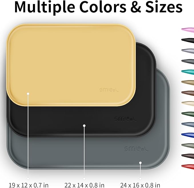 Silicone Pet Feeding Mat with Raised Edge for Food and Water, Dog Bowl Mats, Cat Bowls Placemat with High Lip for Floor Waterproof, Rubber Tray for Cats and Dogs 22 x 14 x0.8 Light Gray