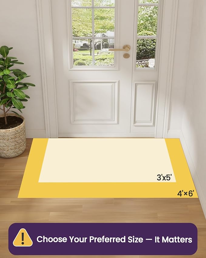 DEXI Front Door Entryway Mat Non Slip, 4x6 ft Washable Inside Entrance for House Floor Low Profile, Thin Entry Doormat Absorbent Dirt Trapper, Pebble Beige