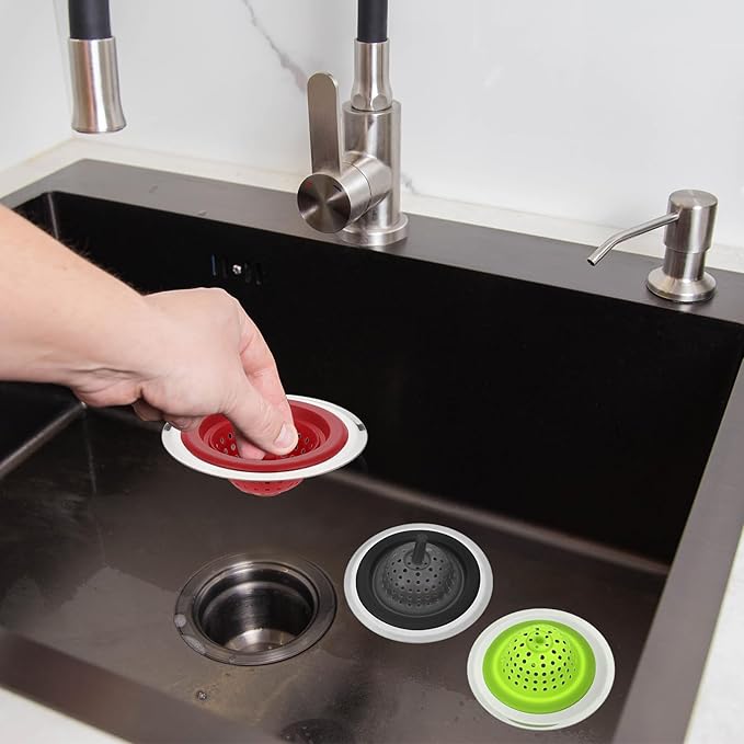 uxcell Silicone Sink Strainer, 2Pcs Kitchen Sink Drain Strainer Stopper with Detachable Stainless Steel Edge 4.7" Diameter Rim, Black