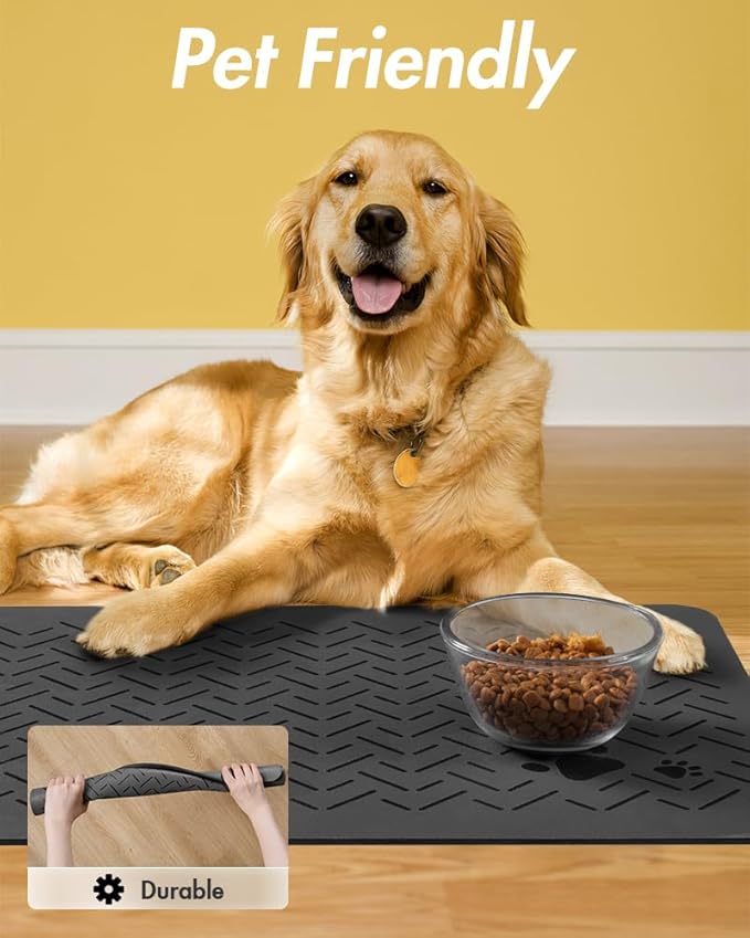 MontVoo-Absorbent Pet Feeding Mat-No Stains Quick Dry Dog Mat for Food and Water Bowl-Rubber Backing Dispenser Mat Accessories Supplies-Dog Bowl Messy Drinkers,(Dark Grey,17"x28")