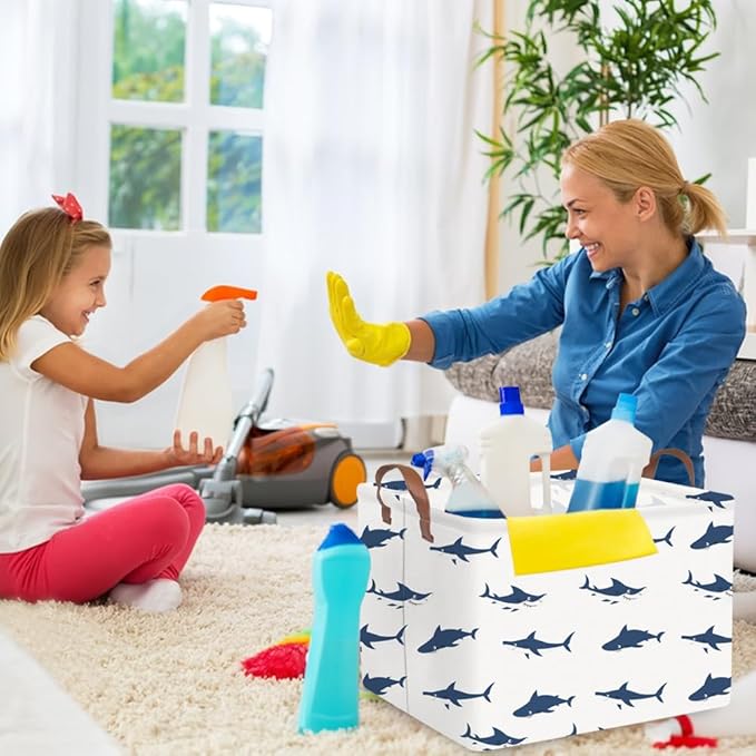 FXOCSHE Rectangular Easter Shark Basket,Collapsible toy box for kids,easter gift basket, Nursery Hamper for Shelve Toy Box,Shelf Basket(Shark)